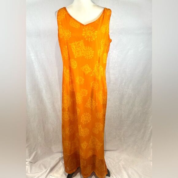 JH collectibles orange printed chiffon overlay maxi dress size 14 - Picture 1 of 6